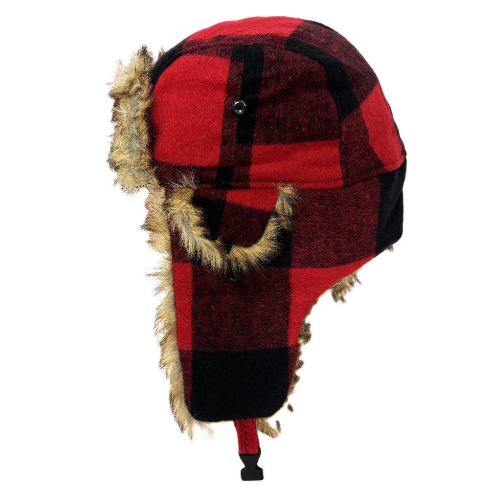 Aviator Fur Trapper Bomber Hat w/ Ear Flaps Buffalo Plaid Unisex
